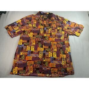 Harley Davidson Button Shirt Mens Large License Plate Rayon Camp Shirt